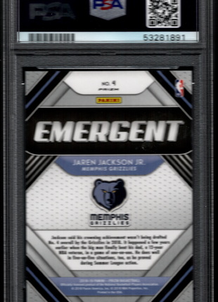 Jaren Jackson Jr. 2018-19 Panini Prizm #4 Emergent Silver RC PSA10 GEM MT