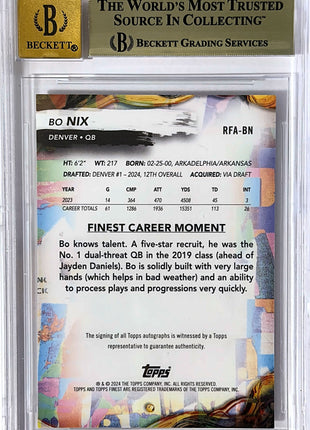 Bo Nix 2024 Topps Finest Gold Geometric Refractor /50 RC Auto BGS9.5/10 GEM MT