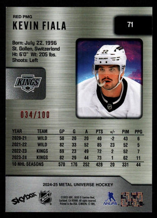 Kevin Fiala 2024-25 SkyBox Metal Universe #71 Red Precious Metal Gems /100 Kings
