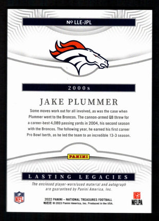 Jake Plummer 2022 National Treasures #LLE-JPL Lasting Legacies /99 Patch Auto