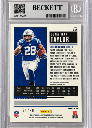 Jonathan Taylor 2020 Panini Contenders Optic #116 Teal /99 RC Auto BGS9 MINT