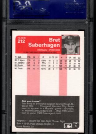 Bret Saberhagen 1985 Fleer #212 Rookie RC PSA10 GEM MT Royals