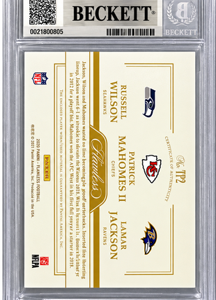 Patrick Mahomes II/Lamar Jackson/Wilson 2020 Flawless Triple Patch /20 BGS9 MT