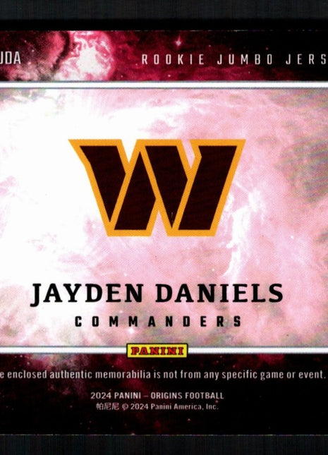 Jayden Daniels 2024 Panini Origins RJJ-JDA Jumbo 3-Color Patch /75 RC Commanders