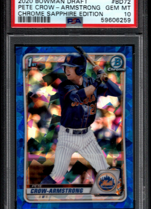 Pete Crow-Armstrong 2020 Bowman Draft #BD72 Sapphire Edition RC PSA10 GEM MT