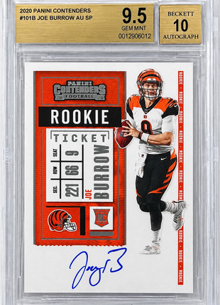 Joe Burrow 2020 Panini Contenders 101B Rookie Ticket SP RC Auto BGS9.5/10 GEM MT