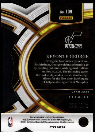 Keyonte George 2023-24 Panini Prizm Select #109 White Die-Cut /149 RC Jazz