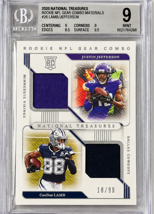 CeeDee Lamb/Justin Jefferson 2020 National Treasures Dual Patch /99 RC BGS9 MT