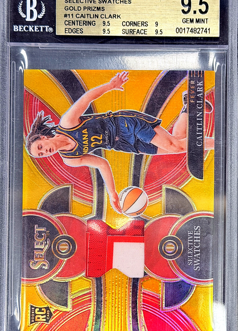 Caitlin Clark 2024 Select WNBA #11 Selective Swatches Gold /10 RC BGS9.5 GEM MT
