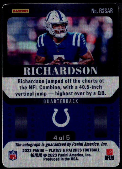 Anthony Richardson 2023 Plates and Patches Steel Signatures /5 Auto RC Colts