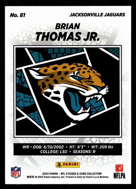 Brian Thomas Jr. 2024 Panini NFL Sticker & Card Collection #81 Blue Foil /349 RC