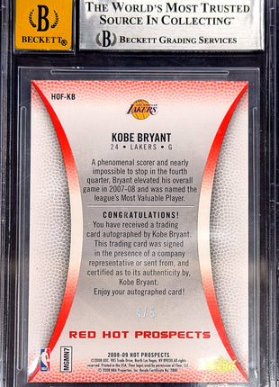Kobe Bryant 2008-09 Hot Prospects Road to Springfield Red /5 Auto BGS8/10 NM-MT