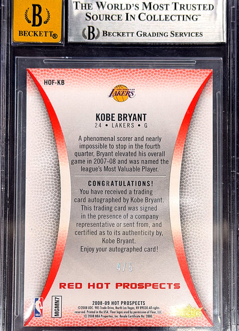 Kobe Bryant 2008-09 Hot Prospects Road to Springfield Red /5 Auto BGS8/10 NM-MT