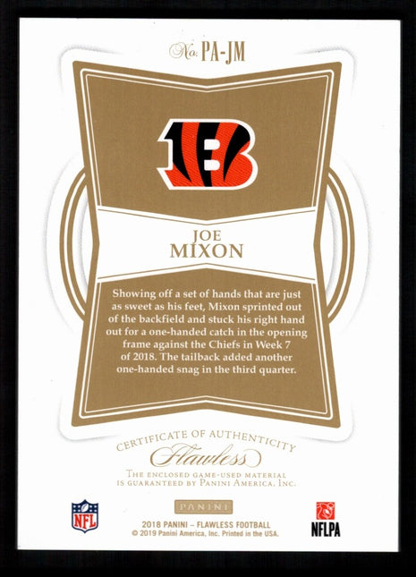 Joe Mixon 2018 Panini Flawless #PA-JM Silver Game-Used Patch /15 Bengals