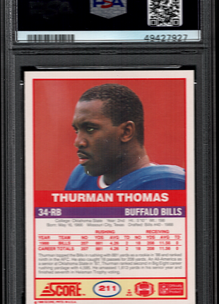 Thurman Thomas 1989 Score #211 Rookie RC PSA9 MINT Buffalo Bills