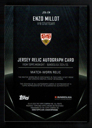 Enzo Millot 2025 Topps Midnight #JRA-EM Match Worn Jersey Relic /49 Auto
