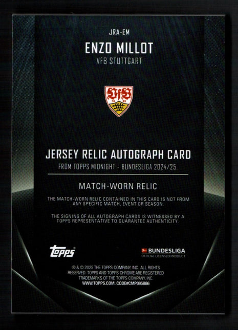 Enzo Millot 2025 Topps Midnight #JRA-EM Match Worn Jersey Relic /49 Auto