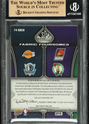 Kobe Bryant/Nash/Nowitzki/Garnett 2009 SP Game Used /50 Quad Patch BGS9.5 GEM MT