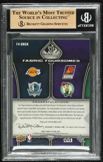 Kobe Bryant/Nash/Nowitzki/Garnett 2009 SP Game Used /50 Quad Patch BGS9.5 GEM MT