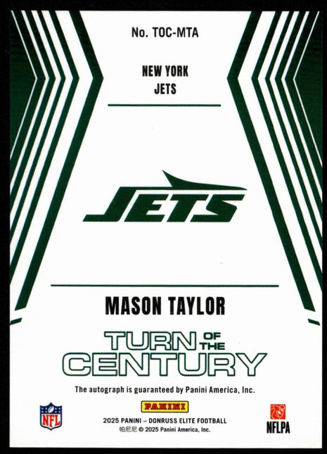 Mason Taylor 2025 Panini Donruss Elite #TOC-MTA Turn of the Century /499 RC Auto