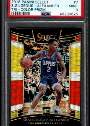 Shai Gilgeous-Alexander 2018-19 Panini Select #7 Tri Color Prizm RC PSA9 MINT