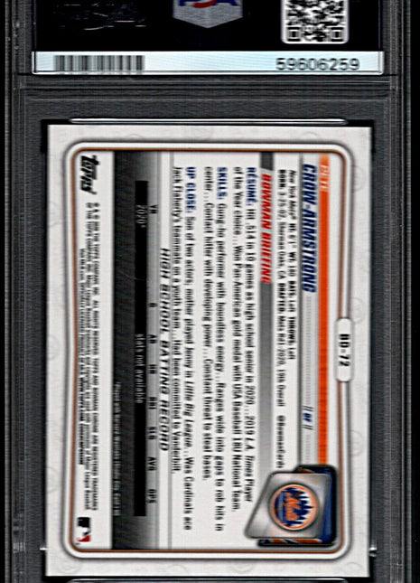 Pete Crow-Armstrong 2020 Bowman Draft #BD72 Sapphire Edition RC PSA10 GEM MT
