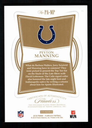 Peyton Manning 2018 Panini Flawless #PA-MP Platinum 3-Color Patch 1/1 Colts