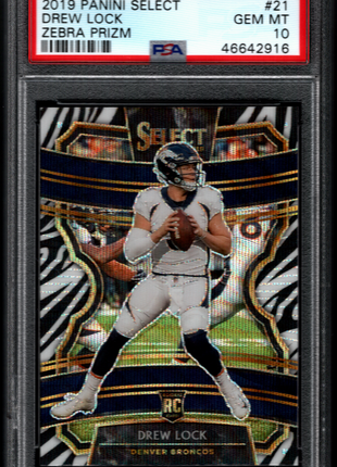 Drew Lock 2019 Panini Select #21 Zebra Prizm RC SSP Case Hit PSA10 GEM MT