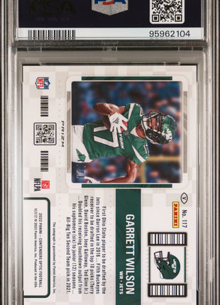 Garrett Wilson 2022 Contenders Optic #117 Purple Pulsar /21 RC Auto PSA9 MINT