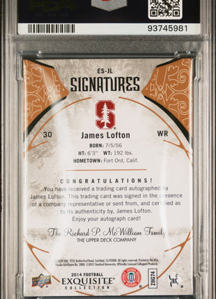 James Lofton 2014 Upper Deck Exquisite Collection #30 Sigs /99 Auto PSA10 GEM MT