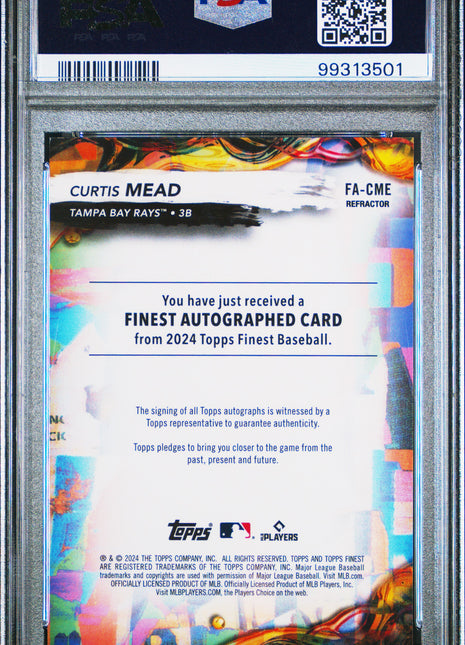 Curtis Mead 2024 Topps Finest #FACME Refractor Auto RC PSA9 MINT Tampa Bay Rays