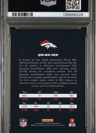Bo Nix 2025 Panini Denver Broncos MNF Promo Team Set PSA10 GEM MT
