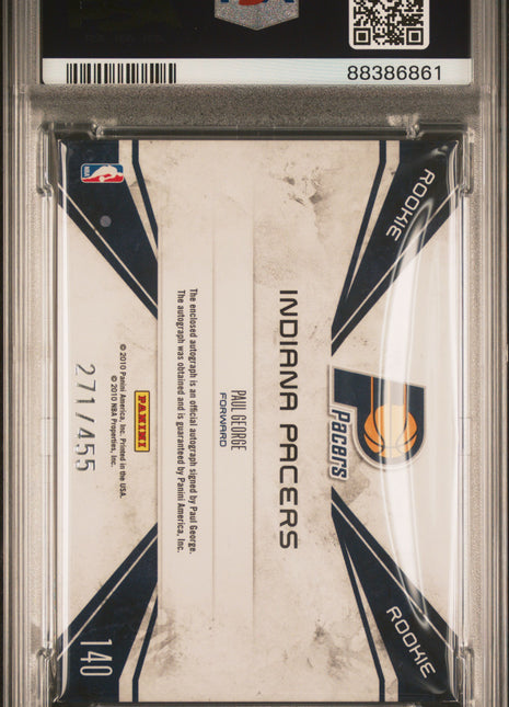 Paul George 2010-11 Panini Rookies & Stars Team Patch /455 RC Auto PSA6 EX-MT