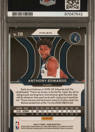 Anthony Edwards 2020-21 Panini Prizm #258 Green Prizm RC PSA10 GEM MT