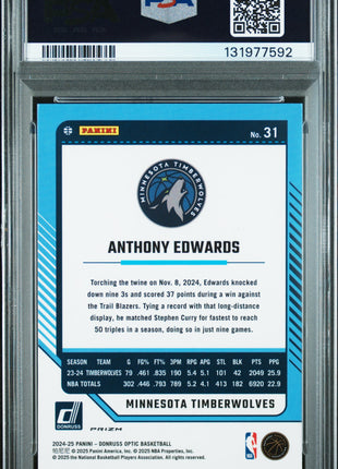 Anthony Edwards 2024-25 Panini Donruss Optic #31 Jazz Case Hit SSP PSA10 GEM MT