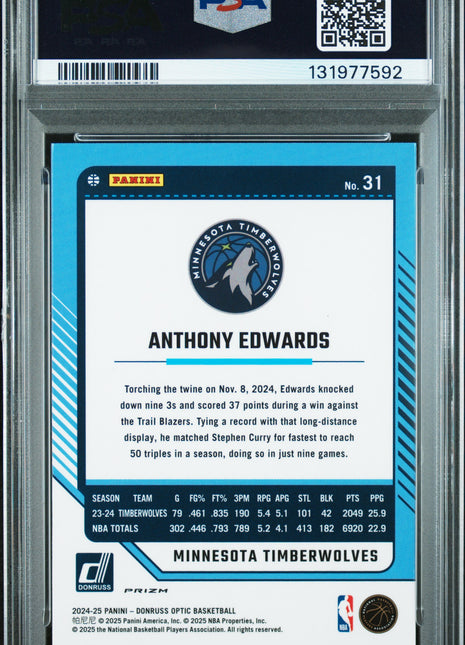 Anthony Edwards 2024-25 Panini Donruss Optic #31 Jazz Case Hit SSP PSA10 GEM MT