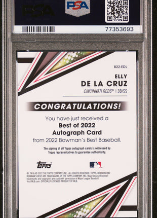 Elly De La Cruz 2022 Bowman's Best #B22EDL Green Refractor /99 Auto PSA9 MINT