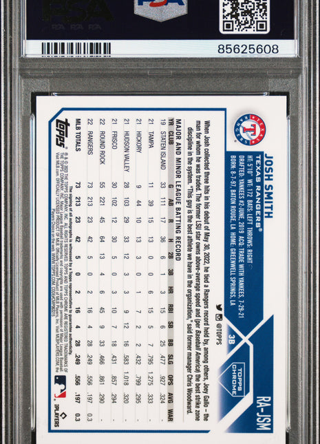 Josh Smith 2023 Topps Chrome #RAJSM Gold Refractor /50 RC Auto PSA10 GEM MT