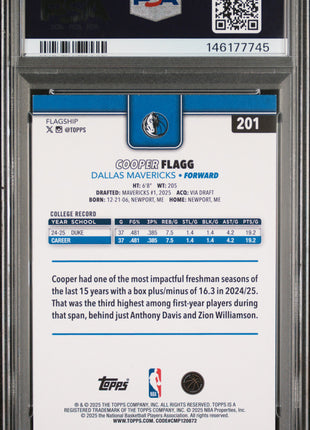 Cooper Flagg 2025-26 Topps #201 Rookie RC PSA9 MINT Mavericks