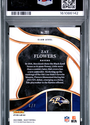 Zay Flowers 2023 Panini Select #201 Neon Orange Pulsar /7 RC PSA9 MINT Ravens
