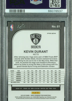 Kevin Durant 2019-20 Panini Hoops Premium Stock #61 Black Flash 1/1 PSA9 MINT
