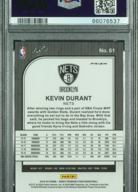 Kevin Durant 2019-20 Panini Hoops Premium Stock #61 Black Flash 1/1 PSA9 MINT