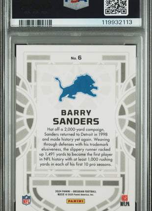 Barry Sanders 2024 Panini Obsidian #6 Black Stained Glass SSP PSA10 GEM MT