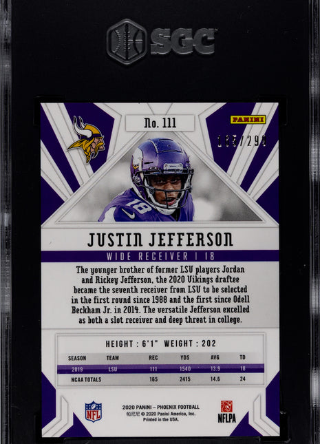 Justin Jefferson 2020 Panini Phoenix #111 Red /299 Rookie RC SGC9.5 MINT+