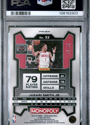 Jabari Smith Jr. 2023-24 Panini Prizm Monopoly #32 Gold /49 PSA10 GEM MT