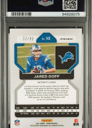 Jared Goff 2021 Panini Prizm #148 Blue Ice /99 PSA10 GEM MT Lions