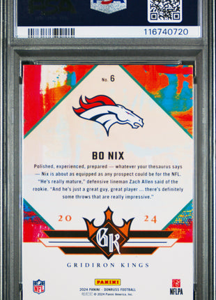 Bo Nix 2024 Panini Donruss #6 Rookie Gridiron Kings RC PSA10 GEM MT
