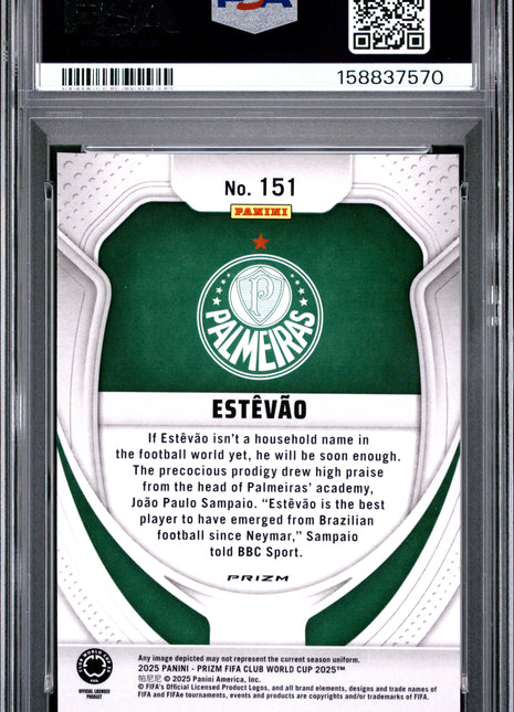 Estevao 2025 Panini Prizm FIFA Club World Cup #151 Seismic PSA10 GEM MT