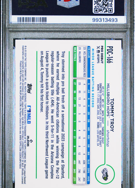 Tommy Troy 2024 Topps Pro Debut #PDC166 Chrome X-Fractor RC PSA10 GEM MT