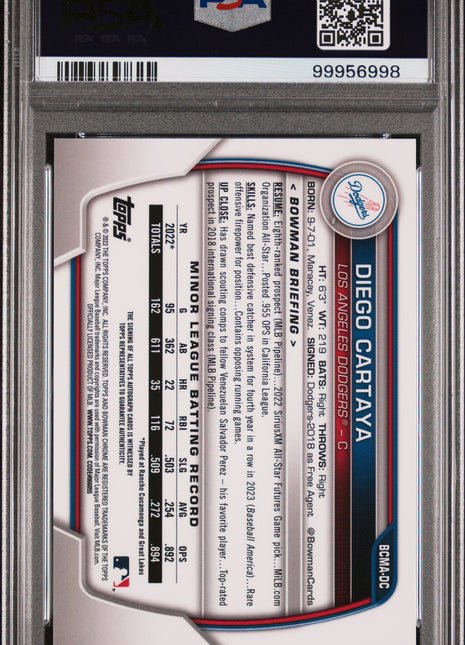 Diego Cartaya 2023 Bowman Chrome Mega Box #DC Autograph Auto PSA10 GEM MT